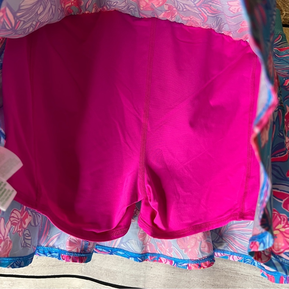 Lilly Pulitzer Luxletic Fara Floral Tennis Skort Cumulus Blue Orchid Oasis Pink - Picture 6 of 8